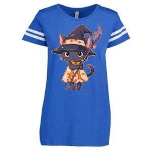 Cute Halloween Witch Cat With Broom Enza Ladies Jersey Football T-Shirt