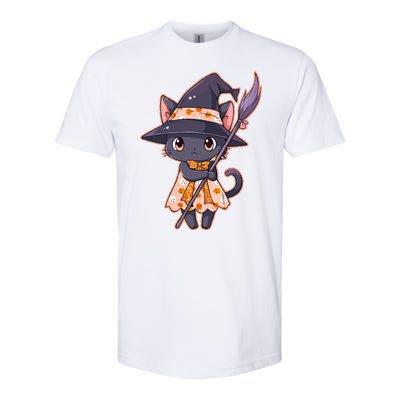 Cute Halloween Witch Cat With Broom Softstyle® CVC T-Shirt