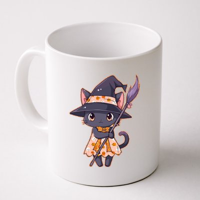 Cute Halloween Witch Cat With Broom Coffee Mug