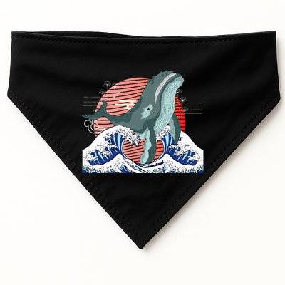 cute Humpback whale waves sea Japanese style USA-Made Doggie Bandana
