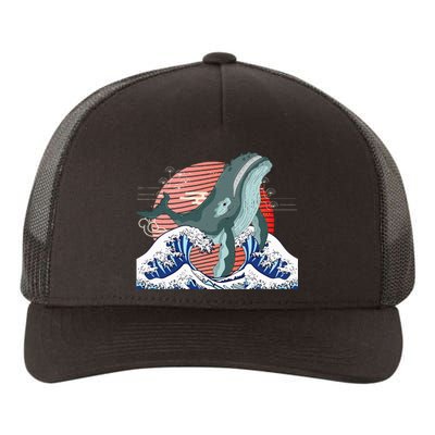 cute Humpback whale waves sea Japanese style Yupoong Adult 5-Panel Trucker Hat