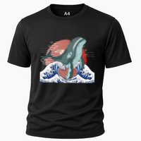 cute Humpback whale waves sea Japanese style Cooling Performance Crew T-Shirt