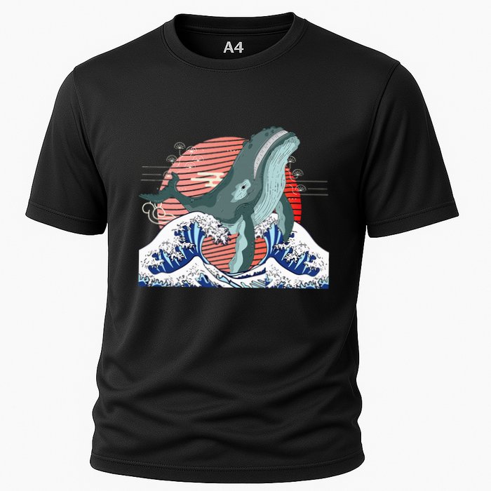 cute Humpback whale waves sea Japanese style Cooling Performance Crew T-Shirt