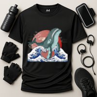 cute Humpback whale waves sea Japanese style Cooling Performance Crew T-Shirt