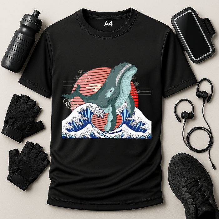 cute Humpback whale waves sea Japanese style Cooling Performance Crew T-Shirt