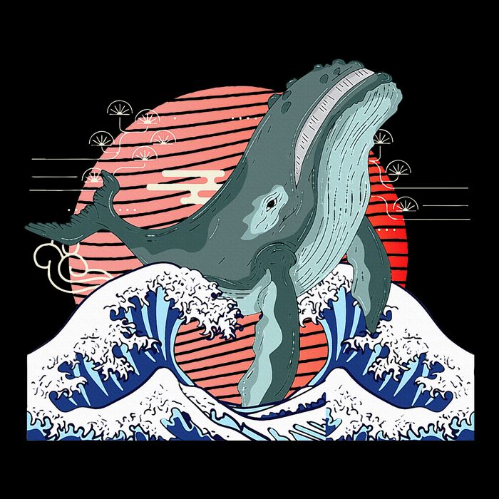 cute Humpback whale waves sea Japanese style Cooling Performance Crew T-Shirt