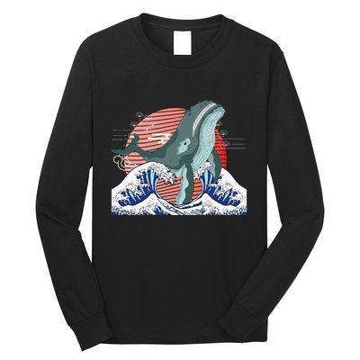 cute Humpback whale waves sea Japanese style Long Sleeve Shirt