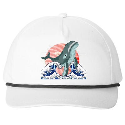 cute Humpback whale waves sea Japanese style Snapback Five-Panel Rope Hat