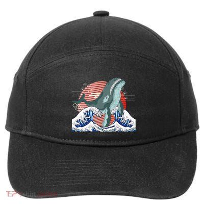 cute Humpback whale waves sea Japanese style 7-Panel Snapback Hat