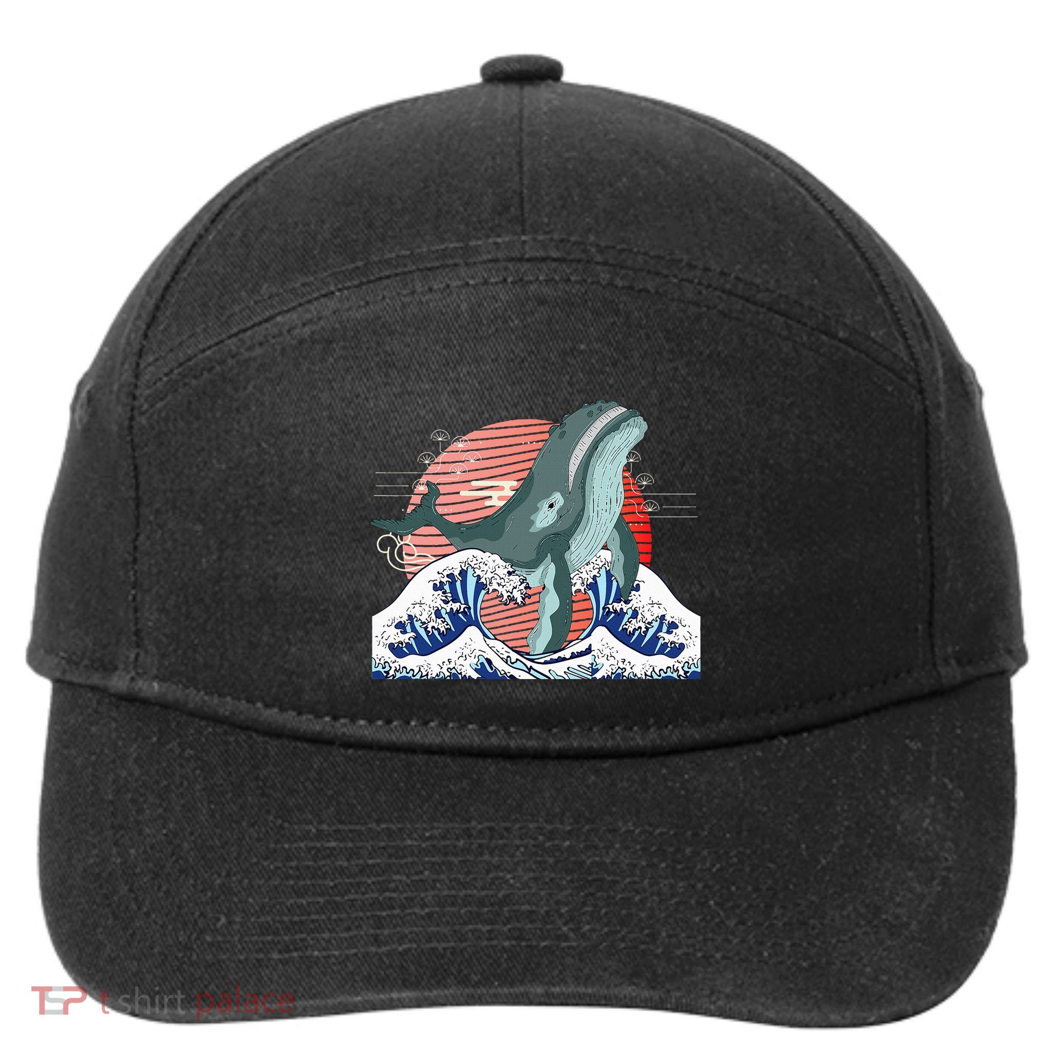 cute Humpback whale waves sea Japanese style 7-Panel Snapback Hat