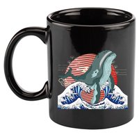 cute Humpback whale waves sea Japanese style 11oz C Handle Ceramic Mug