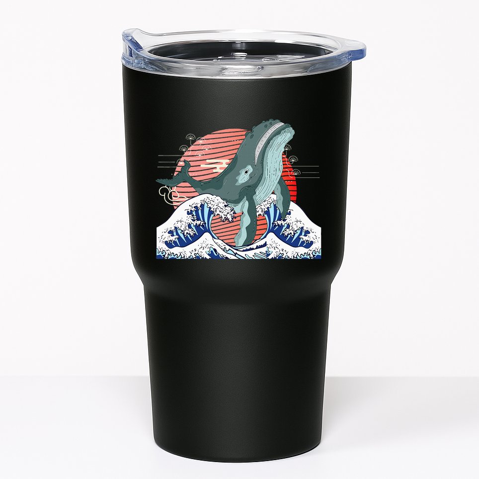 cute Humpback whale waves sea Japanese style Tumbler