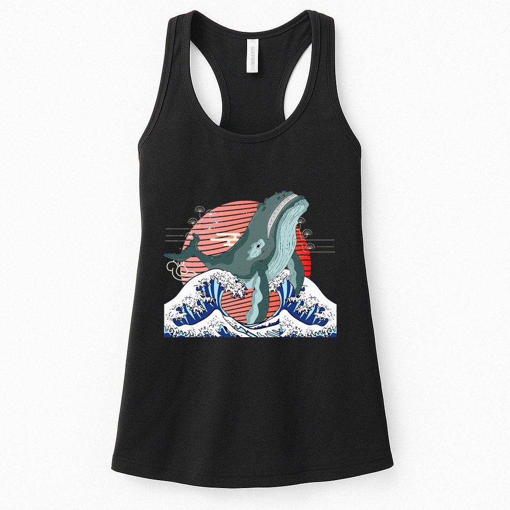 cute Humpback whale waves sea Japanese style Womens Tank Top