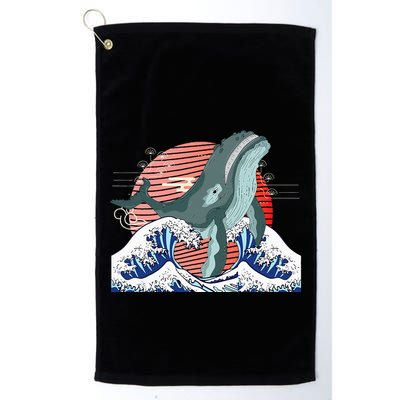 cute Humpback whale waves sea Japanese style Golf Towel