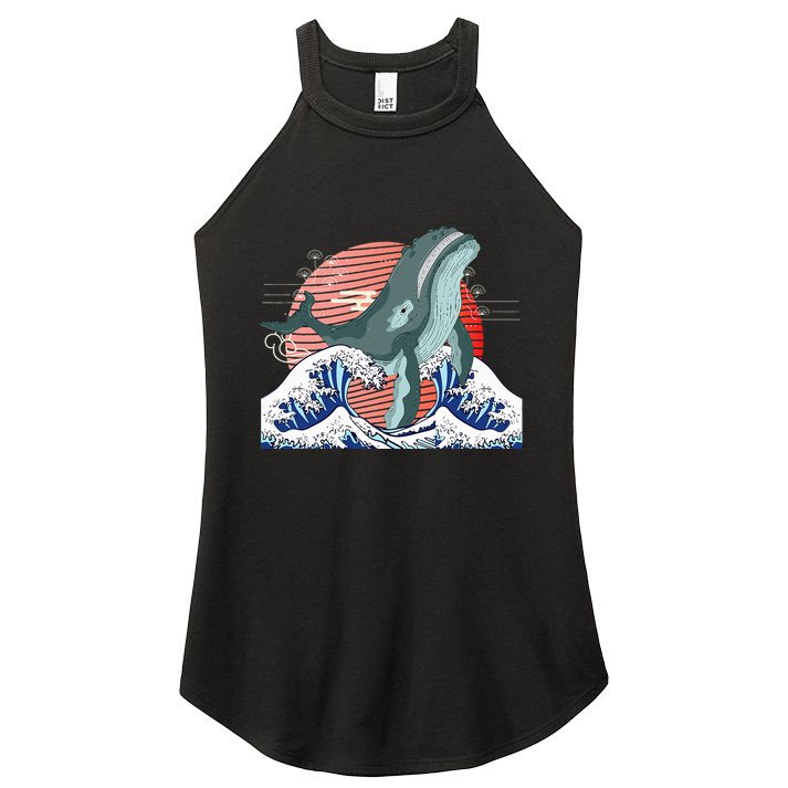 cute Humpback whale waves sea Japanese style Women's Perfect Tri Rocker Tank