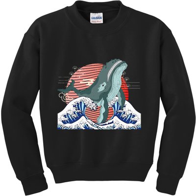 cute Humpback whale waves sea Japanese style Kids Sweatshirt