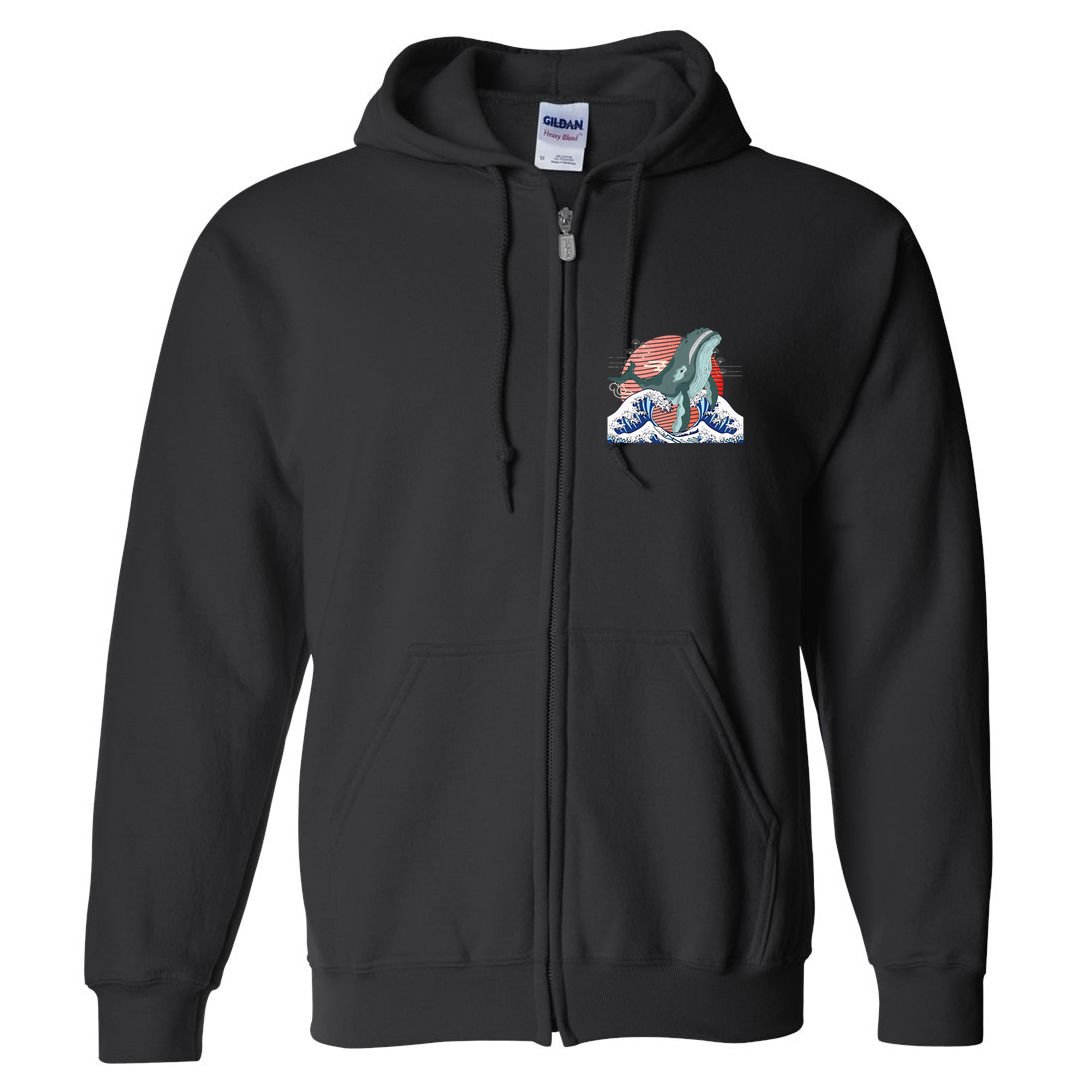 cute Humpback whale waves sea Japanese style Full Zip Hoodie