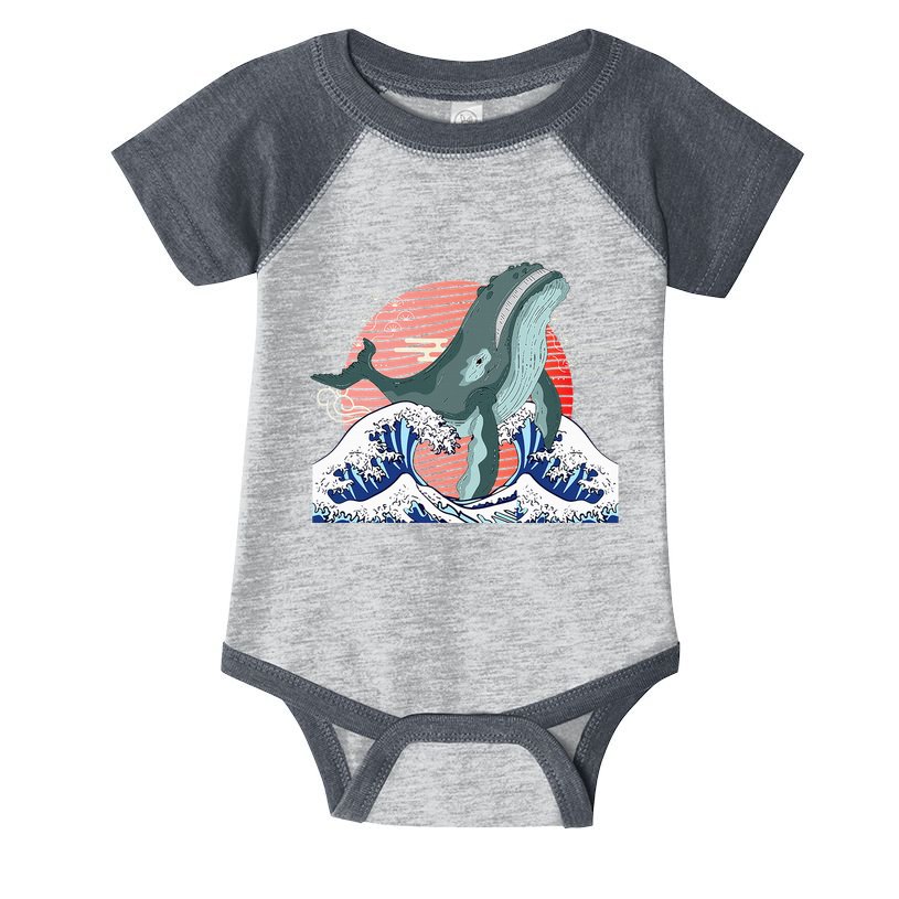 cute Humpback whale waves sea Japanese style Infant Baby Jersey Bodysuit