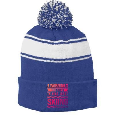 Certified Hobbiest Warning May Start Talking About Skiing Cute Gift Stripe Pom Pom Beanie