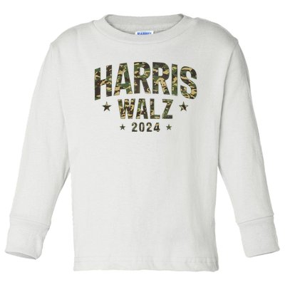 Camo Harris Walz 2024 Election Tim Walz Kamala Camouflage Toddler Long Sleeve Shirt