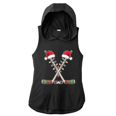 Christmas Hockey With Santa Hat Christmas Hockey Ladies PosiCharge Tri-Blend Wicking Draft Hoodie Tank