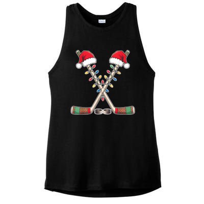 Christmas Hockey With Santa Hat Christmas Hockey Ladies PosiCharge Tri-Blend Wicking Tank