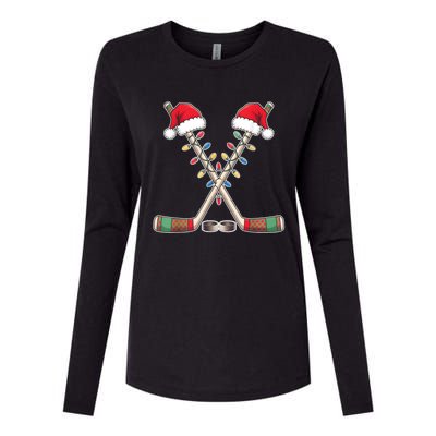 Christmas Hockey With Santa Hat Christmas Hockey Womens Cotton Relaxed Long Sleeve T-Shirt