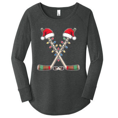 Christmas Hockey With Santa Hat Christmas Hockey Women's Perfect Tri Tunic Long Sleeve Shirt