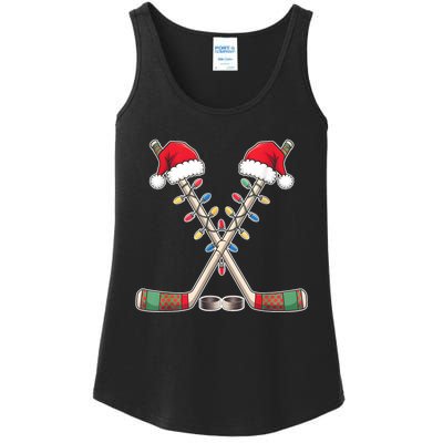 Christmas Hockey With Santa Hat Christmas Hockey Ladies Essential Tank