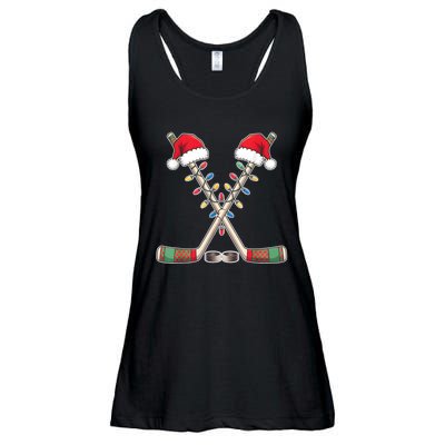 Christmas Hockey With Santa Hat Christmas Hockey Ladies Essential Flowy Tank