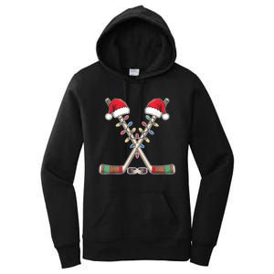 Christmas Hockey With Santa Hat Christmas Hockey Women's Pullover Hoodie