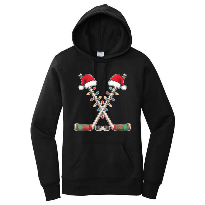 Christmas Hockey With Santa Hat Christmas Hockey Women's Pullover Hoodie