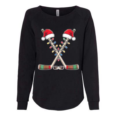 Christmas Hockey With Santa Hat Christmas Hockey Womens California Wash Sweatshirt