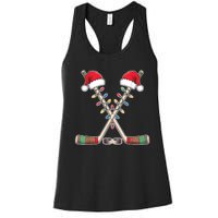 Christmas Hockey With Santa Hat Christmas Hockey Women's Racerback Tank