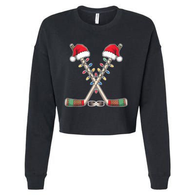 Christmas Hockey With Santa Hat Christmas Hockey Cropped Pullover Crew