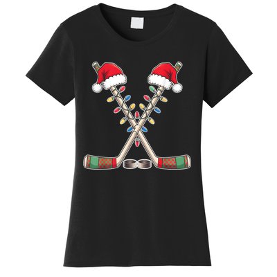 Christmas Hockey With Santa Hat Christmas Hockey Women's T-Shirt