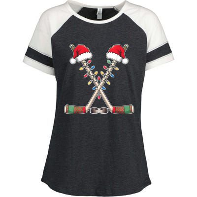 Christmas Hockey With Santa Hat Christmas Hockey Enza Ladies Jersey Colorblock Tee