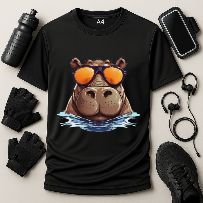 Cool Hippo With Sunglasses For Funny Animals Costume Cooling Performance Crew T-Shirt