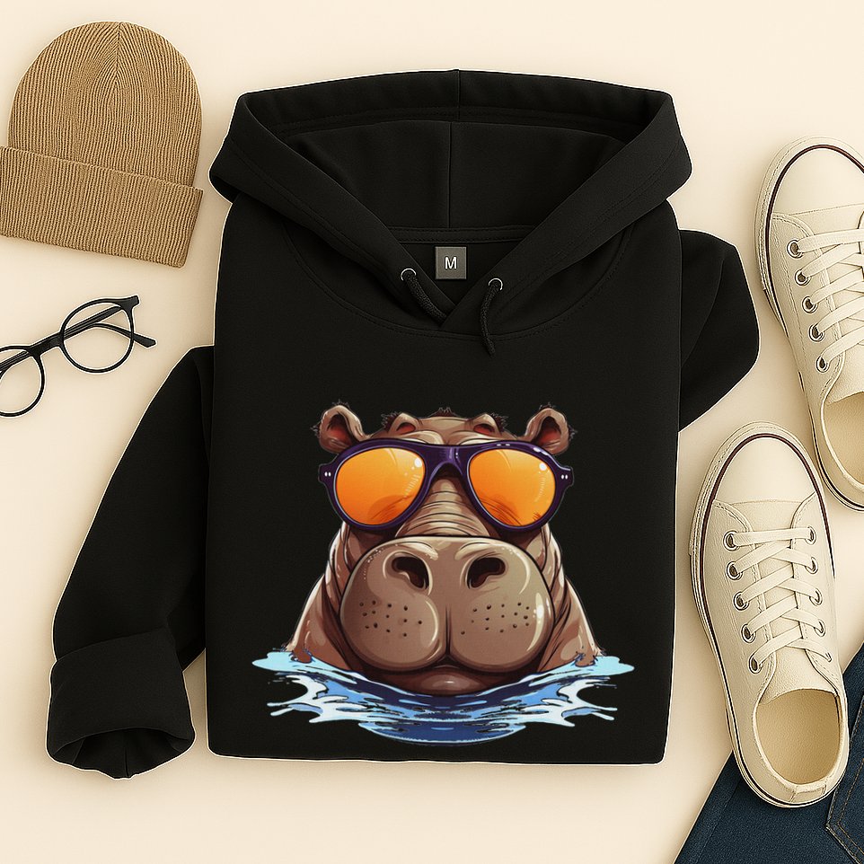 Cool Hippo With Sunglasses For Funny Animals Costume Hoodie