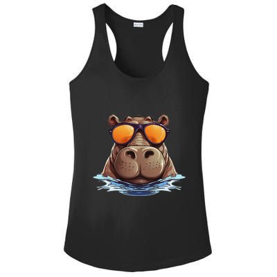 Cool Hippo With Sunglasses For Funny Animals Costume Ladies PosiCharge Competitor Racerback Tank
