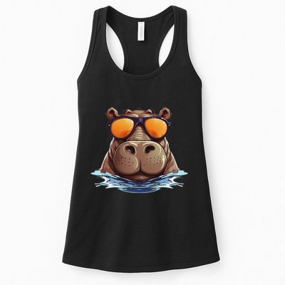 Cool Hippo With Sunglasses For Funny Animals Costume Womens Tank Top