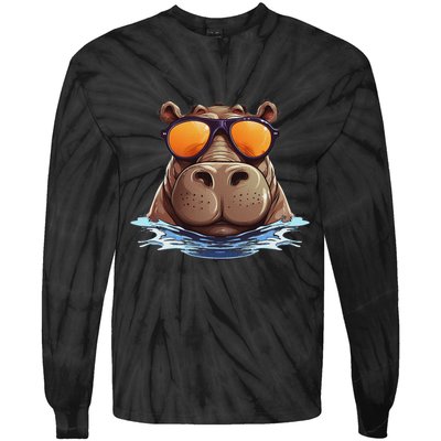 Cool Hippo With Sunglasses For Funny Animals Costume Tie-Dye Long Sleeve Shirt
