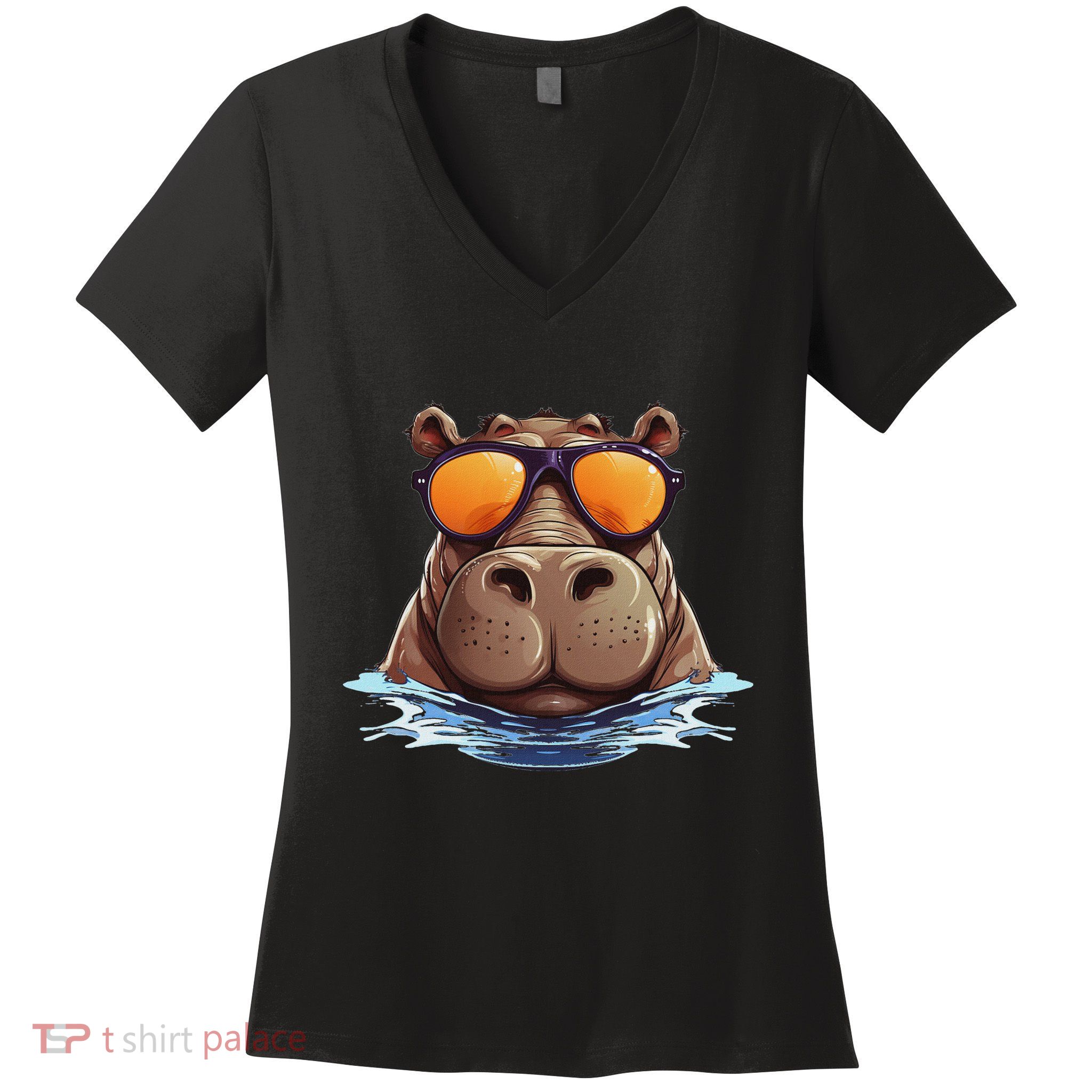 Cool Hippo With Sunglasses For Funny Animals Costume Women's V-Neck T-Shirt