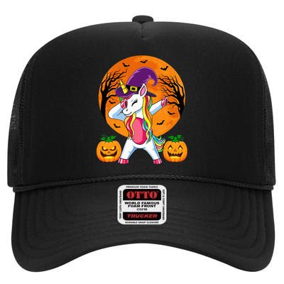 Cute Halloween Witchy Unicorn Halloween High Crown Mesh Back Trucker Hat