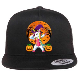 Cute Halloween Witchy Unicorn Halloween Flat Bill Trucker Hat