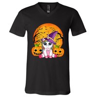 Cute Halloween Witchy Unicorn Halloween V-Neck T-Shirt