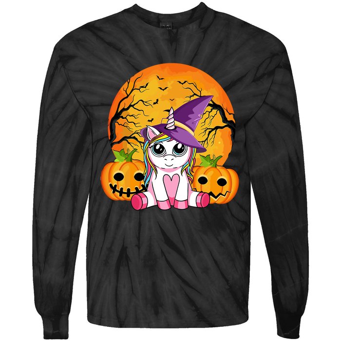 Cute Halloween Witchy Unicorn Halloween Tie-Dye Long Sleeve Shirt