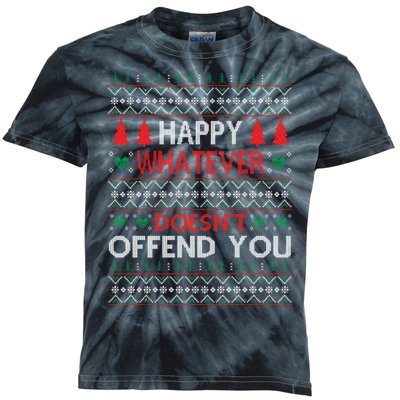 Christmas Happy Whatever Doesn't Offend You Ugly Christmas Sweater Kids Tie-Dye T-Shirt