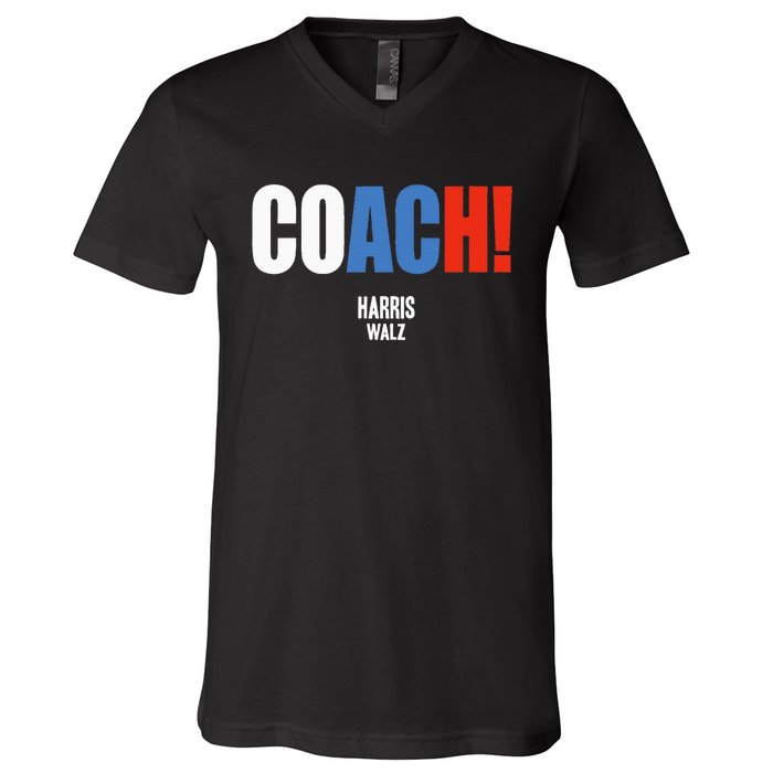 Coach Harris Waltz 2024 Kamala Harris Coach Walz 2024 V-Neck T-Shirt