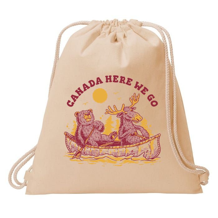 Canada Here We Go Bear And Moose Drawstring Bag